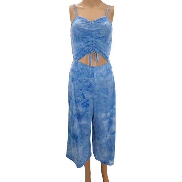 NWT J for Justify Blue Tie-Dye Cutout Soft Jumpsuit Size S Y2K Festival Boho - Picture 1 of 11